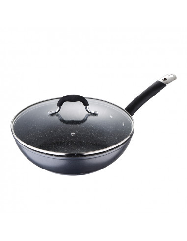 Wok ø28x8,0cm avec couvercle en aluminium forgé home edition bgmp-3289-bk masterpro