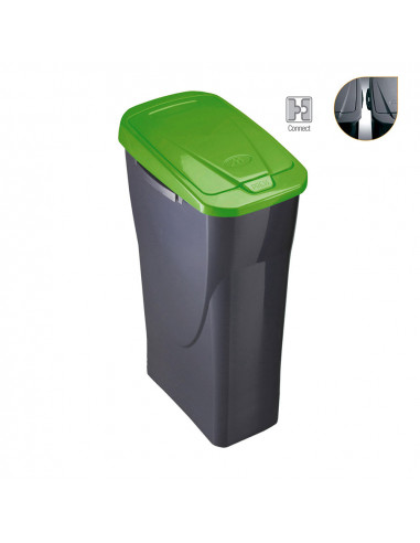 Seau ecobin 25 litres avec couvercle vert 21,5x36x51cm (largeur/profondeur/hauteur)