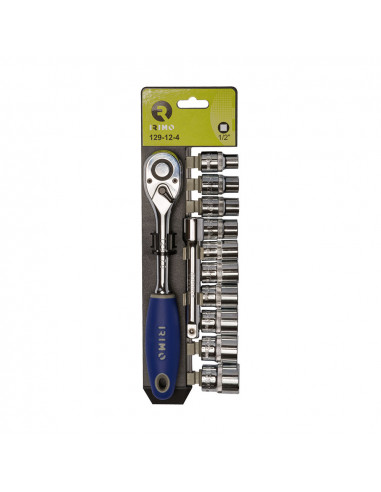 Boîte présentoir cliquet 1/2", 10 douilles (10-24mm) et boîte rallonge 125mm 129-12-4 irimo