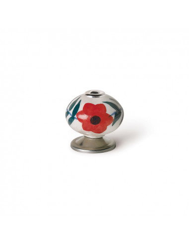 Lot 4 boutons ronds pour meuble porcelaine fleur rouge mod. e500 ø40mm. rei