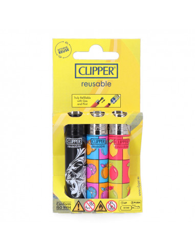 Blister 3 briquets clipper designs assortis cl3j918h