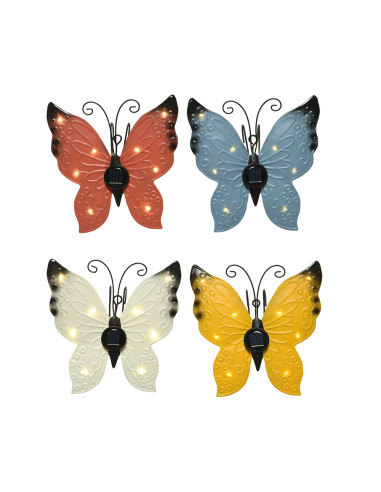 Lumiere metallique solaire en forme de papillon 17,8x6x4cm. couleurs assortits