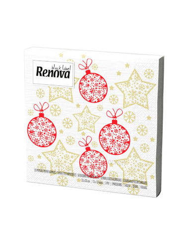 Serviettes en papier renova avec motifs de noël 'balles et étoiles' 20 unit.serviettes en papier renova avec motifs de noël  ...