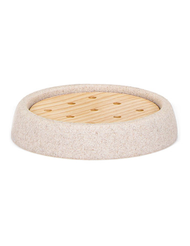 Porte-savon en grès et frêne ø10.5x2cm andrea house