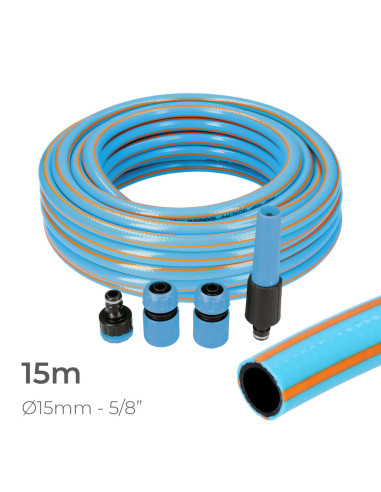 Kit de tuyau de jardin professionnel intérieur ø15mm extérieur ø20mm (5/8") 15m avec accessoires pvc edm