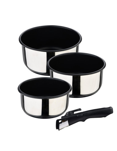 Set 3 bol (ø16x8cm/ø18x9cm/ø20x10cm) inoxydable click & cook bergner