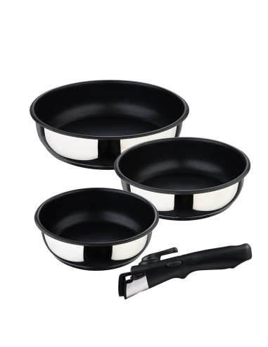 Set 3 casserole (ø18x6cm/20x6cm/ø24x6,5cm) en acier inoxydable click & cook bergner