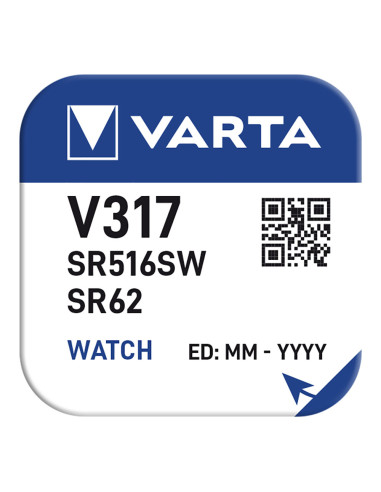 Pile de bouton sr62- v317 varta 10,5mah (blister 1 unit.) ø5,8x1,65mm