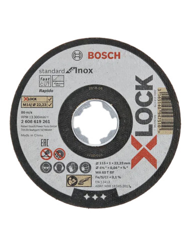 Boîte avec 10 disques à couper x-lock standard pour acier inoxydable (droits) taille: ø115x1mm 2608619266 bosch