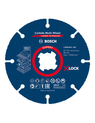 Disque à couper x-lock expert carbide multi-roues: ø115x22,23mm 2608901192 bosch