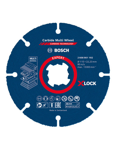 Disque à couper x-lock expert carbide multi-roues: ø115x22,23mm 2608901192 bosch