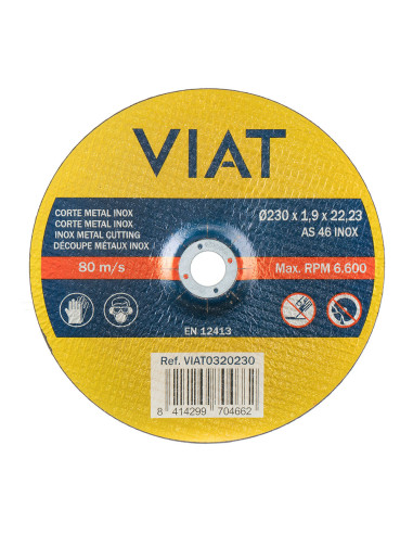 Disque abrasif fin 1,9mm pour inox-métal. mesures: ø230x1,9x22,23mm viat0320230 viat