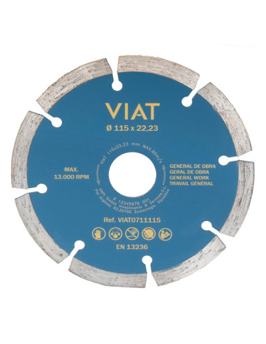 Disque diamant segmenté pour travaux généraux pour la coupe à sec. mesures: ø115x2x22,23mm viat0711115 viat