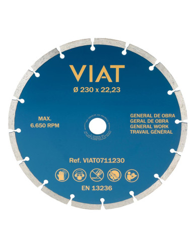Disque diamant segmenté pour travaux généraux pour la coupe à sec. mesures: ø230x3x22,23mm viat0711230 viat