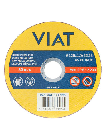 Disque abrasif fin 1mm pour inox-métal. mesures: ø125x1x22,23mm viat0300125 viat