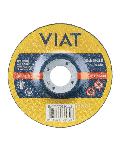 Disque abrasif 2,5mm pour inox-métal. mesures: ø115x2,5x22,23mm viat0330115 viat