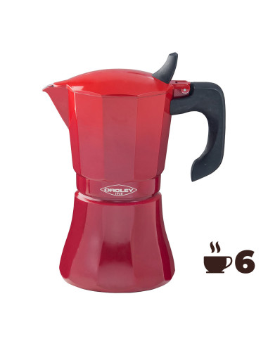 Machine à café en aluminium de 6 tasses modele: "petra" oroley couleur rouge.