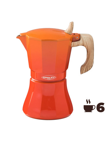 Machine à café en aluminium de 6 tasses modele "petra" oroley couleur orange.