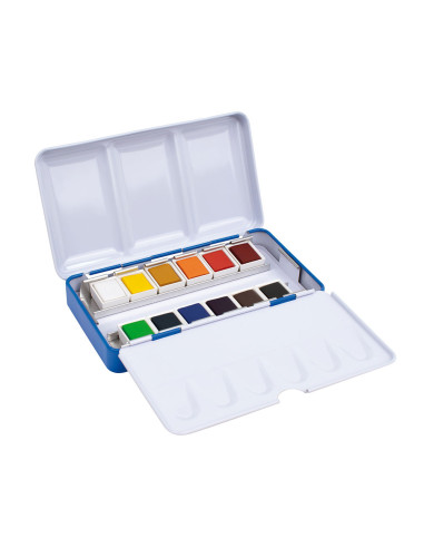 Coffret metal 12 aquarelles moyennes godet milan