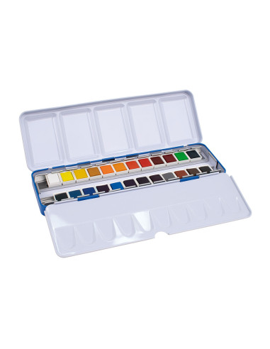 Coffret metal 24 aquarelles moyennes godet milan