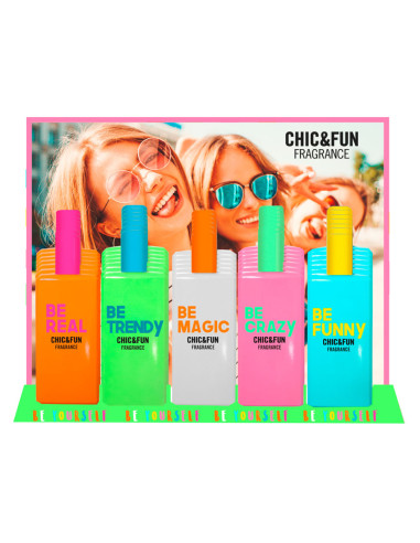 Présentoir surprise chic & fun offert pour l'achat de 25 parfums 50ml. chic & fun.