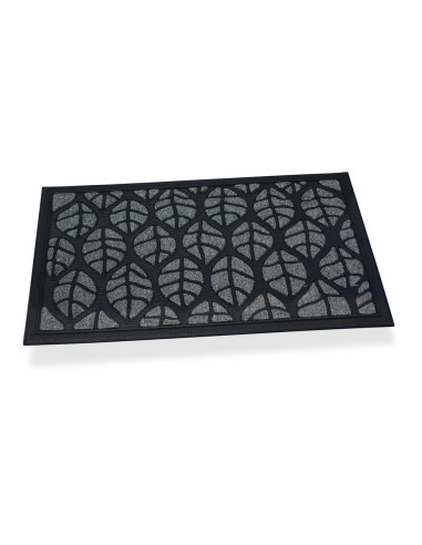 Paillasson en caoutchouc/moquette avec feuilles grises 75x45cm hidalgo