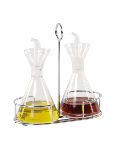 Ensemble d'oliviers/vinaigriers 250ml en verre et métal avec support 20x10x20cm ms7220 andrea house