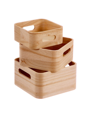 Jeu de 3 boîtes en bois naturel caison