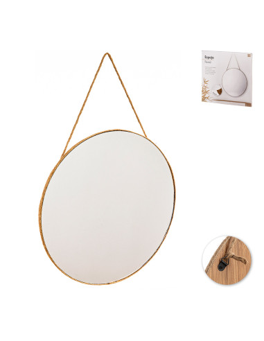 Miroir mural avec corde et profil en jute ø40cm caison