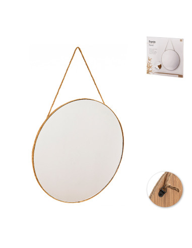 Miroir mural avec corde et profil en jute ø30cm caison
