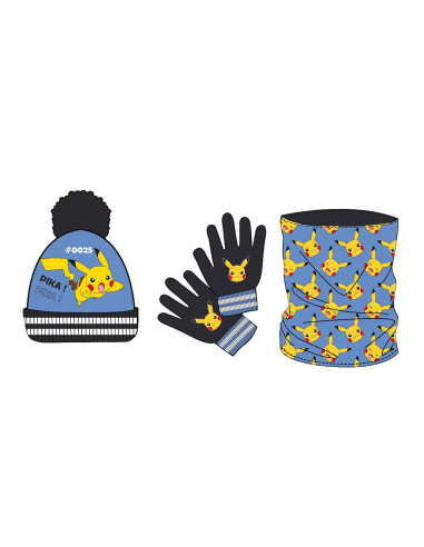 Ensemble bonnet pompon-gants-col pokemon