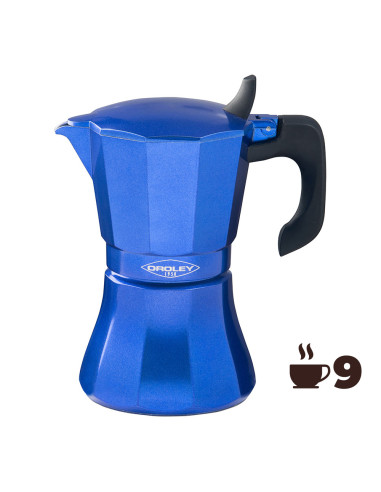 Machine à café en aluminium de 9 tasses modele: "petra" oroley couleur bleu.