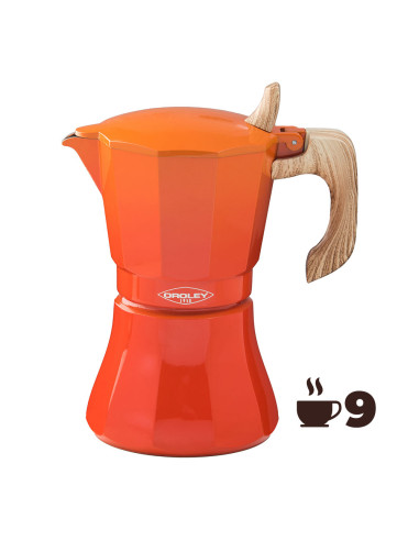 Machine à café en aluminium de 9 tasses modele: "petra" oroley couleur orange.