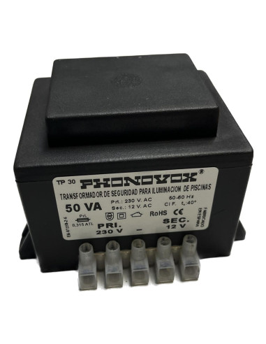 Transformateur de piscine 50va 230/12v 50-60hz. ip-00 bloc tp31050 phonovox