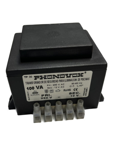 Transformateur de piscine 100va 230/12v 50-60hz. ip-00 bloc tp31100 phonovox