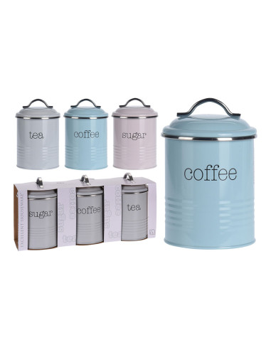 Ensemble de 3 boîtes en acier pour le stockage de café 11x16cm couleurs / modèles assortis