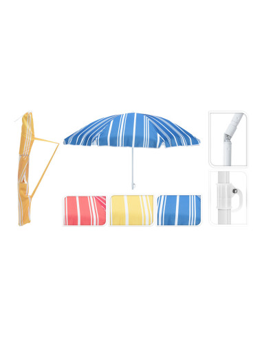 Parapluie de plage rayé 180cm, couleurs assorties