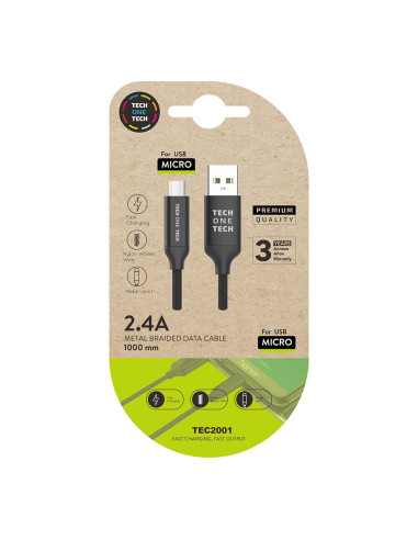 Câble nylon tressé noir (usb-a vers micro usb) 1m 2 tech one tech