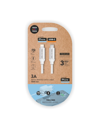 Cable pd blanc (usb-c vers lightn/apple)nylon,1m 3a tech one tech