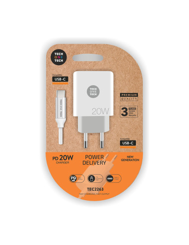 Chargeur pd 20w + câble usb-c blanc tech one tech