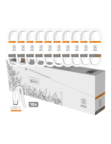 Pack économique de 10 câbles usb-c basik 2,4a blanc tech one tech