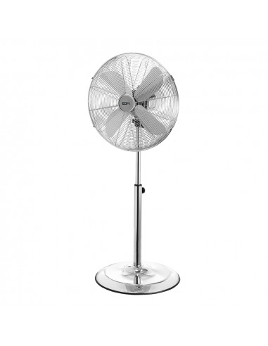 Ventilateur sur pied avec base circulaire chromée puissance: 60w palmes: ø40cm hauteur réglable 90-116cm edm