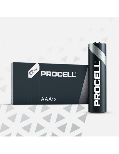 Pile alkaline procell duracell aaa - lr03 1,5v (boite 10 unit) ø10,5x44,5mm