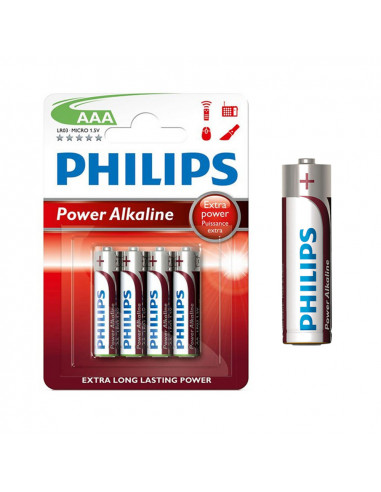 Pile alkaline philips aaa - lr03 1,5v (emballage 4 unit) ø10,5x44,5mm