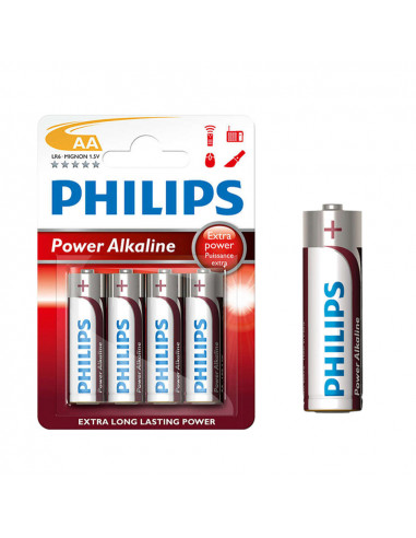 Pile alkaline philips aa - lr06 1,5v (emballage 4 unit) ø14,5x50,5mm
