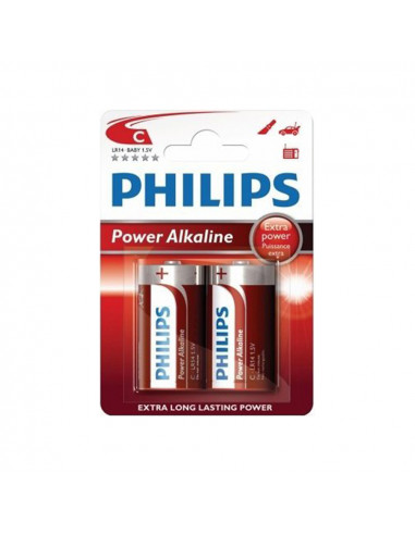 Pile alkaline philips c - lr14 1,5v (emballage 2 unit) ø26,2x50mm