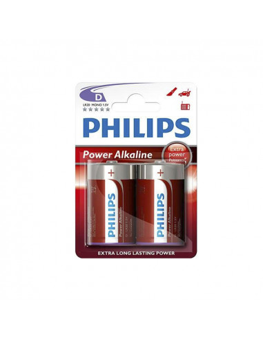 Pile alkaline philips d - lr20 1,5v (emballage 2 piles) ø34,2x61,5mm