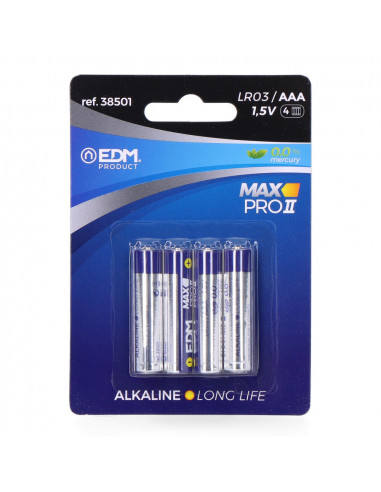 Pile edm alckaline long life aaa - lr03 1,5v (emballage 4 unit) ø10,5x44,5mm