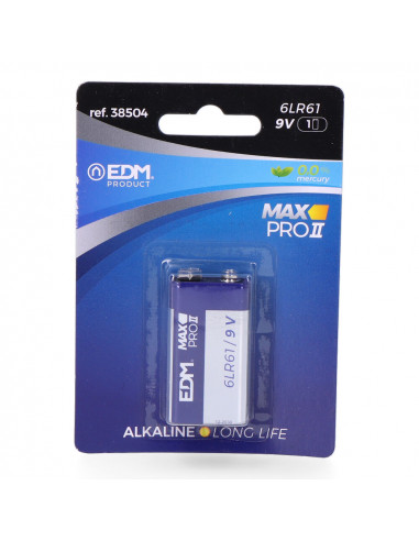 Pile edm alkaline long life 6lr61 - 9v (emballage 1 unit) 26,5x17,5x48,5mm
