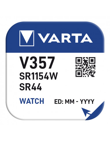 Micro pile bouton varta sr44 - v357 silver 1,55v (emballage 1 unit) ø11,6x5,4mm